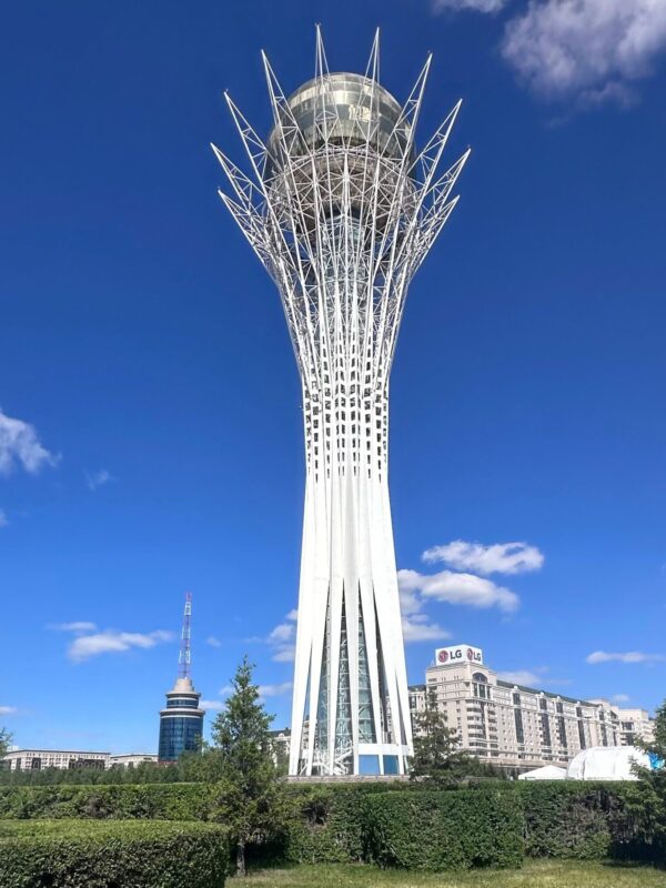 Bayterek tower Astana with gilded Nazarbayev handprint
